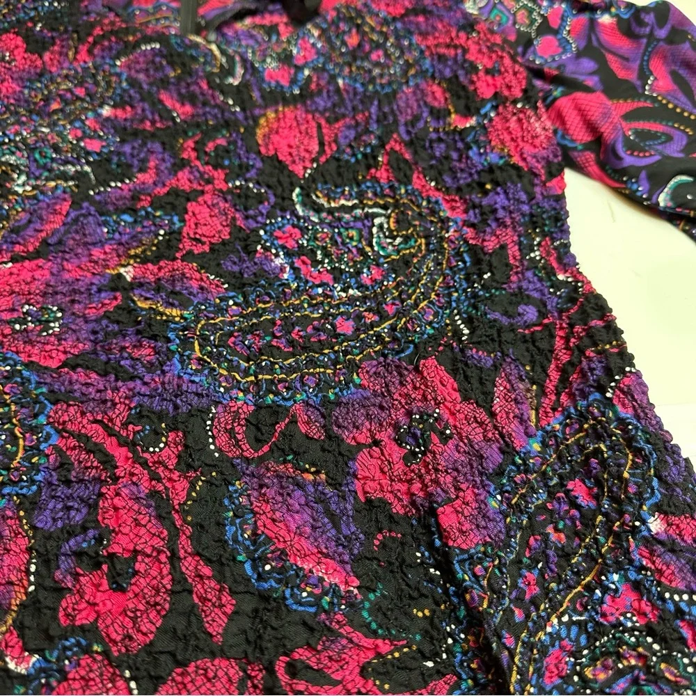 Vintage 1990s Paisley Drop Waist Midi Dress Purple Pink Bow Detail Boho - Picture 12 of 12